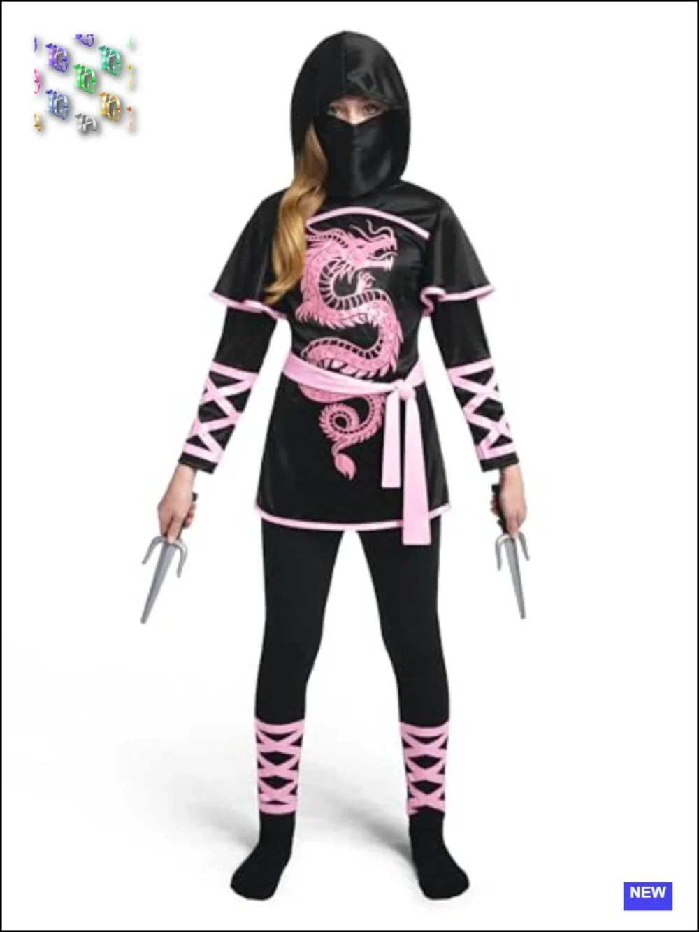 Kids Ninja Dragon Costume Set Halloween Dress Up Hooded Dress with Mask Pants